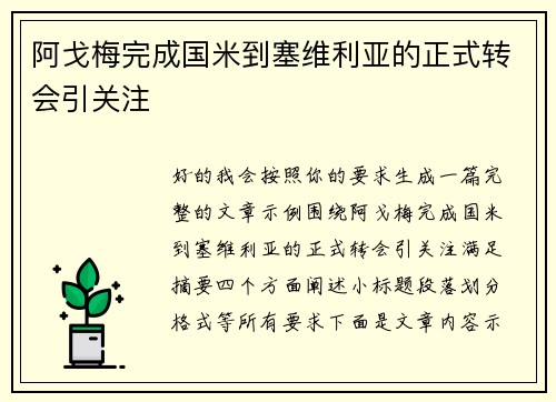阿戈梅完成国米到塞维利亚的正式转会引关注